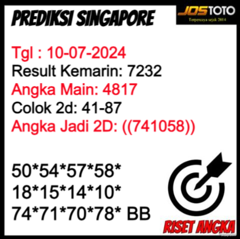 PREDIKSI TOGEL SGP JOSTOTO HARI INI 10 JULI 2024