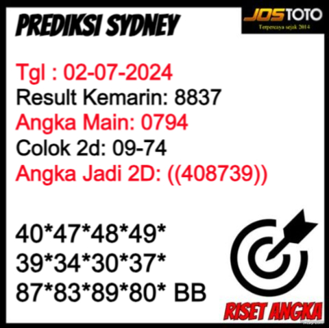 PREDIKSI TOGEL SYDNEY JOSTOTO HARI INI 02 JULI 2024