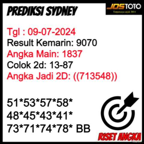 PREDIKSI TOGEL SYDNEY JOSTOTO HARI INI 09 JULI 2024